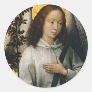 Adesivo Redondo Anjo de Hans Memling- que guardara um ramo de