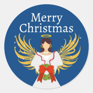 Adesivo Redondo Anjo de Natal Anjo Moderno Wreath Halo Azul