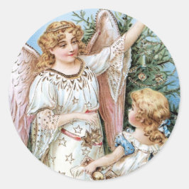 Adesivo Redondo Anjo de Natal com Criança