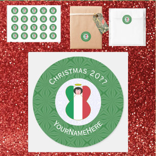 Adesivo Redondo Anjo de Natal da Bandeira Italiana Personalizado