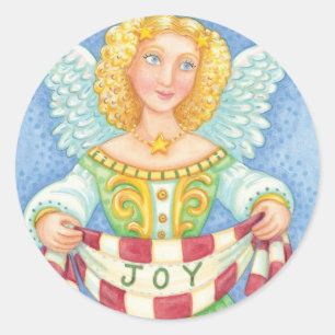 Adesivo Redondo Anjo de Natal de desenho animado fofo com auréola