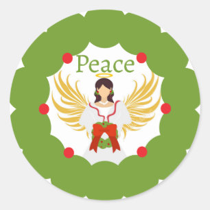 Adesivo Redondo Anjo de Natal Moderno, Terra Verde Vermelha da Paz