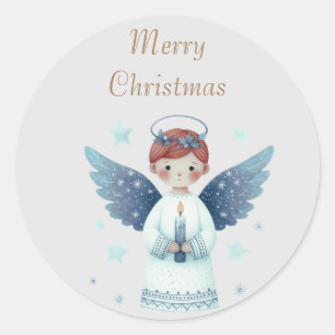 Adesivo Redondo Anjo de Natal nórdico elegante segurando uma vela