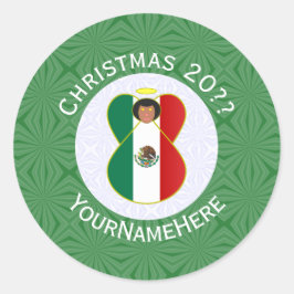 Adesivo Redondo Anjo de Natal Personalizado com a Bandeira Mexican
