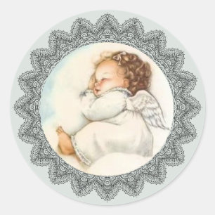 Adesivo Redondo Anjo do bebé que dorme em uma nuvem