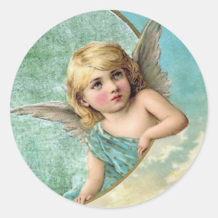 Adesivo Redondo Anjo do Victorian e ilustração do vintage da lua