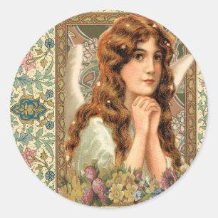 Adesivo Redondo Anjo do vintage com flores