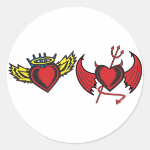 Adesivo Redondo Anjo e Corações do Diabo