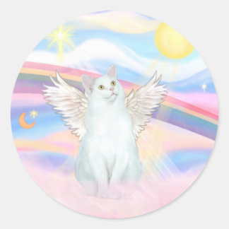 Adesivo Redondo Anjo Gato Branco nas Nuvens
