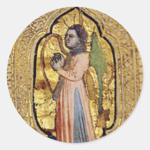 Adesivo Redondo Anjo Medieval com Renascença Italiana Dourada Har