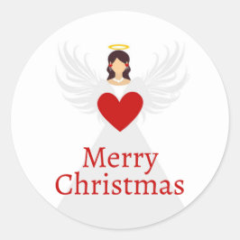 Adesivo Redondo Anjo Natal Moderno Vermelho Branco Elegante Asas