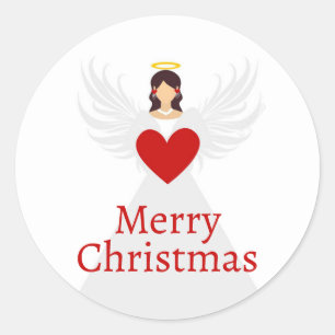 Adesivo Redondo Anjo Natal Moderno Vermelho Branco Elegante Asas