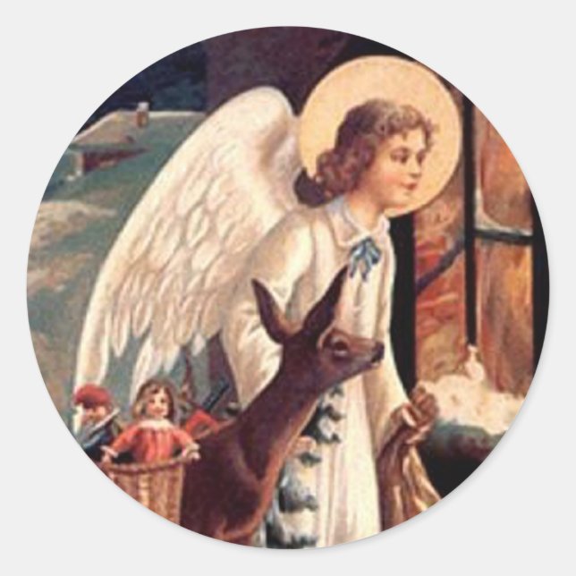 Adesivo Redondo Anjo Natal olhando através da janela (Frente)