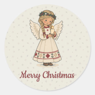 Adesivo Redondo Anjo Nórdico de Natal com Vela para Festa de Fim d