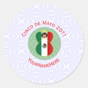 Adesivo Redondo Anjo Personalizado do Cinco de Mayo Mexicano 