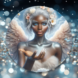 Adesivo Redondo Anjo Preto com Olhos Azuis