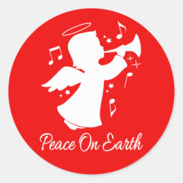 Adesivo Redondo Anjo que funde uma trombeta com notas