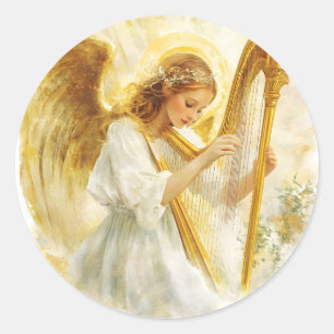 Adesivo Redondo Anjo Religioso Moderno Arte Católica Angelical Dou