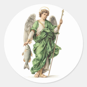 Adesivo Redondo Anjo Religioso São Rafael Arcanjo Cristão