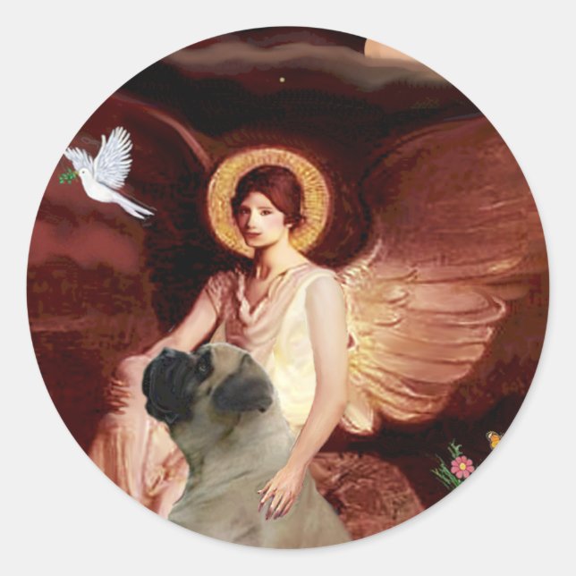 Adesivo Redondo Anjo sentado - Touro Mastiff #1 (Frente)