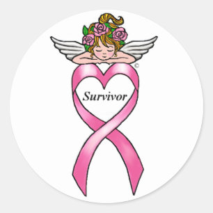 Adesivo Redondo Anjo "Survivor" do Cancer da Mama