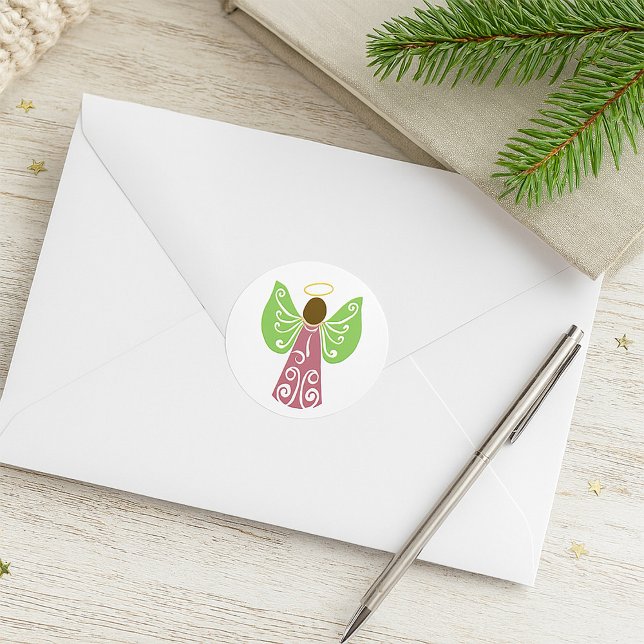 Adesivo Redondo Anjo Verde Rosa Asas Espirituosas Espirituosas Esp (Criador carregado)