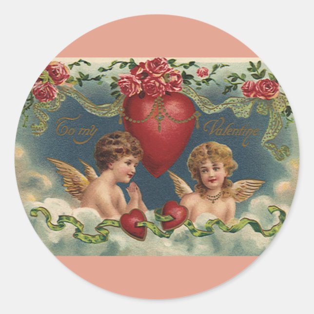 Adesivo Redondo Anjos vitorianos do Dia de os namorados no céu (Frente)