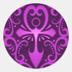 Adesivo Redondo Ankh tribal roxo