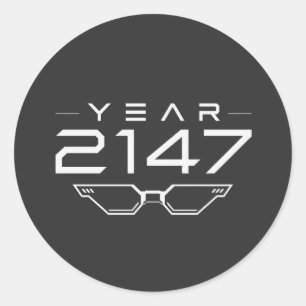 Adesivo Redondo ANO 2147 Cyberpunk Ficção Científica Espaço Retro