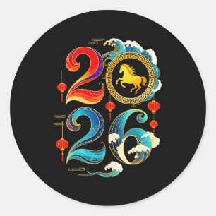Adesivo Redondo Ano de 2026 do Cavalo Ano Novo Lunar Chinês 2026
