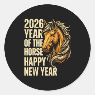 Adesivo Redondo Ano de 2026 do Cavalo Feliz Ano Novo Chinês Fogo