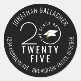 Adesivo Redondo Ano de Classe Na moda de Graduação Negra Moderna