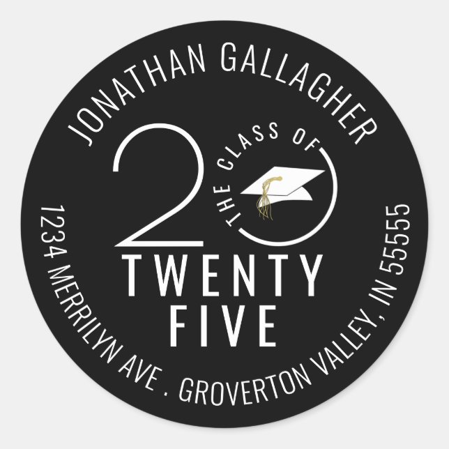 Adesivo Redondo Ano de Classe Na moda de Graduação Negra Moderna (Frente)