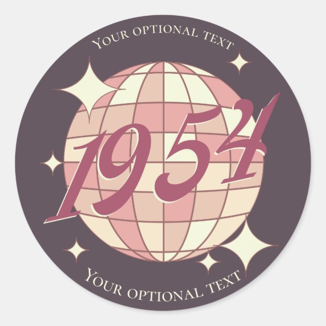 Adesivo Redondo Ano de colheita de 1954, 70, roxo retrógrado (Frente)