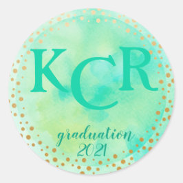 Adesivo Redondo Ano de graduação do Monograma Dodles Dourados com