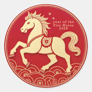 Adesivo Redondo Ano do Cavalo 2026 Ano Novo Chinês