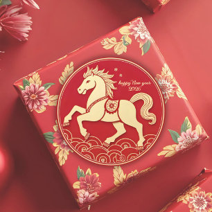 Adesivo Redondo Ano do Cavalo 2026 Ano Novo Chinês