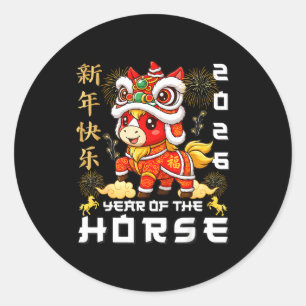 Adesivo Redondo Ano do Cavalo 2026 Ano Novo Lunar Ano Novo Chinês