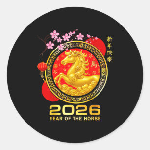 Adesivo Redondo Ano do Cavalo 2026 Ano Novo Lunar Chinês Homens