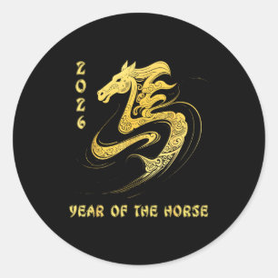 Adesivo Redondo Ano do Cavalo 2026 Feliz Ano Novo Lunar Chinês