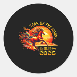 Adesivo Redondo Ano do Cavalo Ano Novo Lunar Chinês 2026 Fogo