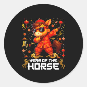 Adesivo Redondo Ano Do Cavalo Dabbing Cavalo Lunar Ano Novo Chinês