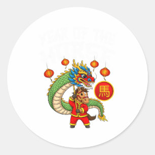 Adesivo Redondo Ano do Cavalo Dança do Dragão Ano Novo Chinês Zodí