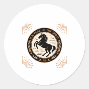 Adesivo Redondo Ano Do Cavalo De Fogo 2026 Ano Novo Chinês Festivo