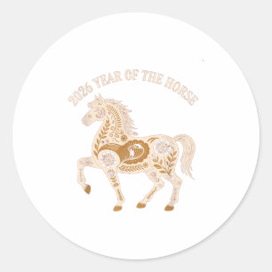 Adesivo Redondo Ano do Cavalo de Fogo 2026 Ano Novo Chinês Festivo