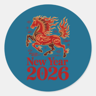 Adesivo Redondo Ano do Cavalo de Fogo 2026 Ano Novo Lunar Chinês