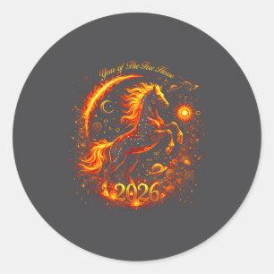Adesivo Redondo Ano do Cavalo de Fogo 2026 Ano Novo Lunar Chinês