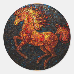 Adesivo Redondo Ano do Cavalo de Fogo 2026 Majestoso Chinês