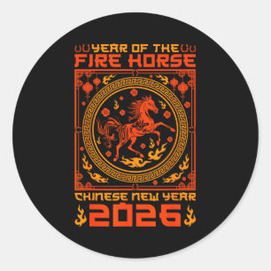 Adesivo Redondo Ano do Cavalo de Fogo Ano Novo Chinês 2026 Decoraç