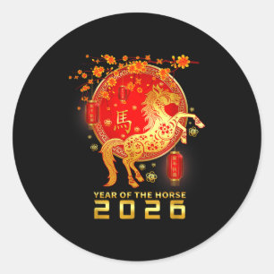 Adesivo Redondo Ano do Cavalo de Fogo Ano Novo Chinês 2026 Zodia